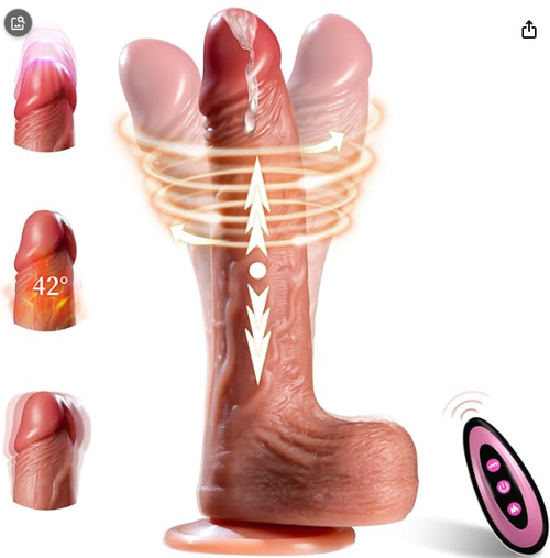 Luvmazer realistic dildo with remote control, female vibrating dildo sex toy, 6-in-1 with suction cup, 9 vibration modes, 3 thrusting and heating modes, adult sex toy and game for couples, brown.