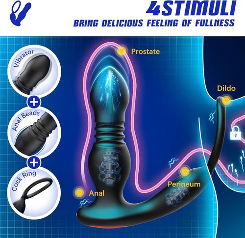 BEISAR Prostate Massager Anal Vibrator Thrusting Vibrating 7 Modes with Cock Ring Anal Plug Anal Sex Toys P Spot Massager Male Sex Toys for Men Dildos Women Couples AI Sync Remote Control Anal Beads