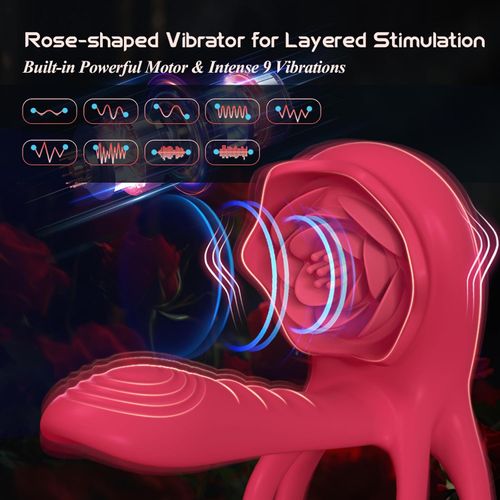 MOVGANI 4 in 1 Rose Penis Extender with G Spot Clitoris Vibrator
