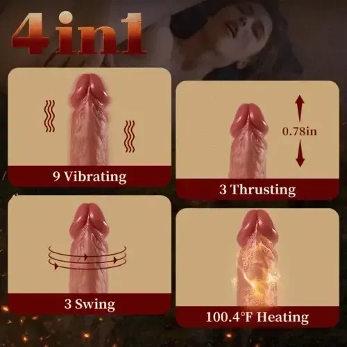9 Vibrating 3 Thrusting Tongue Licking & Swing Heating Dildo
