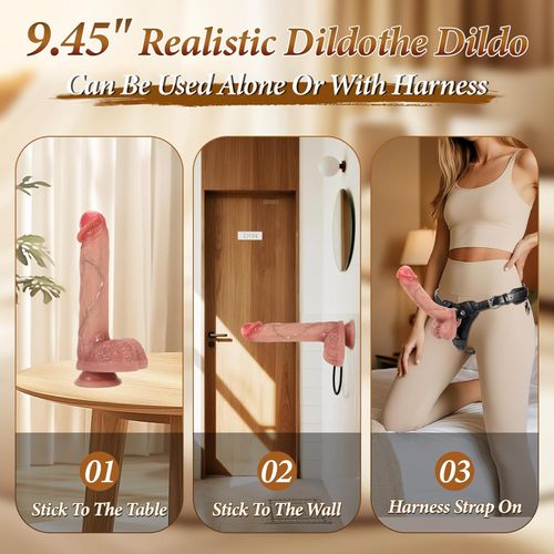 Strap on Dildo with Harness Adult Sex Toys - Adjustable Leather Strapon Harness with 9.45 Huge Silicone Anal Dildo, Detachable Suction Cup Penis for Lesbian Gay Couples Pegging Adult Toy & Games