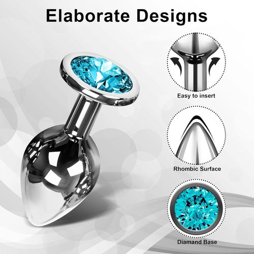 Anal Plug Beginner Set - COWINOE 3 PCS Jewel Butt Plugs Sex Toy Anal Training Kit- G Spot Anal Sex Adult Toy for Beginner Adult Unisex Women and Men Couple | Silver
