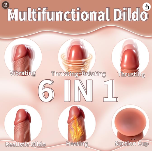 Luvmazer realistic dildo with remote control, female vibrating dildo sex toy, 6-in-1 with suction cup, 9 vibration modes, 3 thrusting and heating modes, adult sex toy and game for couples, brown.