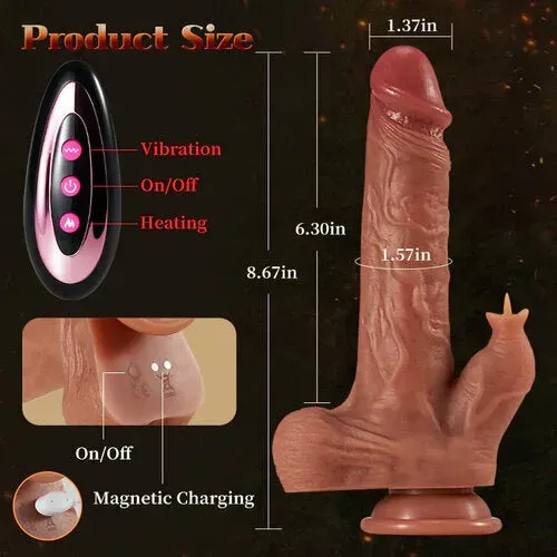 9 Vibrating 3 Thrusting Tongue Licking & Swing Heating Dildo