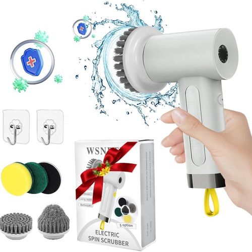 USB 5-in-1 Electric Cleaning Brush Cordless Rechargeable Rotary Scrubber with 4 Brush Heads for Kitchen Bathroom