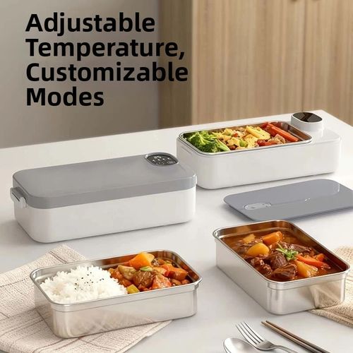 Portable 900ml Electric Heating Lunch Box 304 Stainless Steel No Water Heating Food Warmer