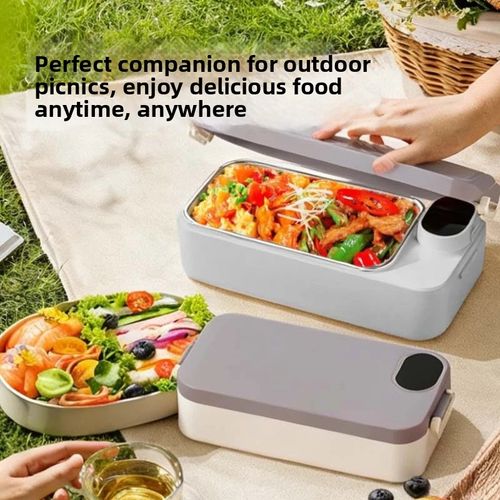 Portable 900ml Electric Heating Lunch Box 304 Stainless Steel No Water Heating Food Warmer