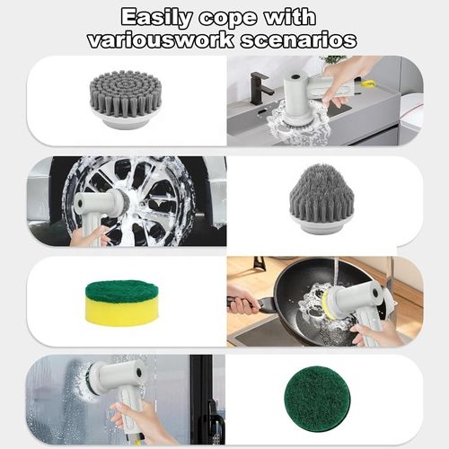USB 5-in-1 Electric Cleaning Brush Cordless Rechargeable Rotary Scrubber with 4 Brush Heads for Kitchen Bathroom