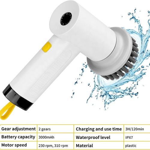 USB 5-in-1 Electric Cleaning Brush Cordless Rechargeable Rotary Scrubber with 4 Brush Heads for Kitchen Bathroom