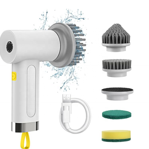 USB 5-in-1 Electric Cleaning Brush Cordless Rechargeable Rotary Scrubber with 4 Brush Heads for Kitchen Bathroom