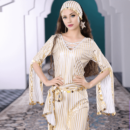 Baladi sequin striped ethnic robe belly dance costume practice costume