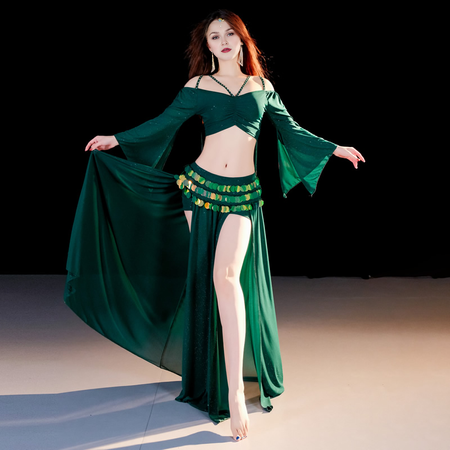 Sexy slit belly dance suit practice clothes