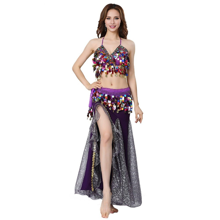 Cairo Modern Egyptian Sequined Tassel Belly Dance Costume