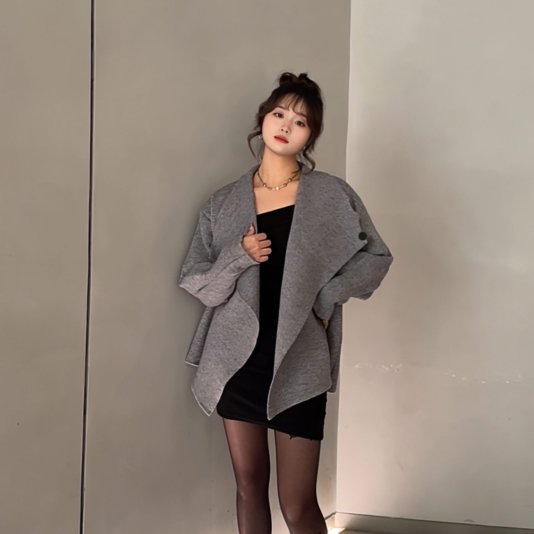 Gray asymmetric wool knitted jacket