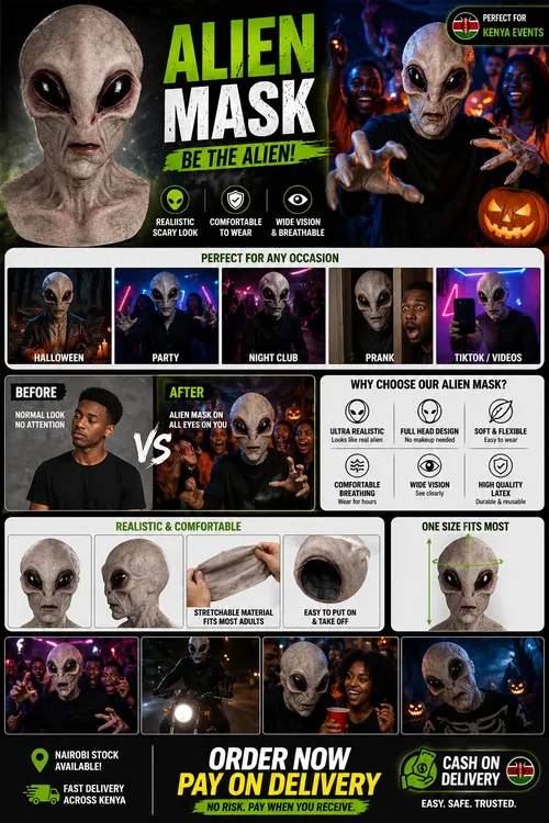 🔥HOT SALE🔥 COD！Alien Mask Latex Hood—New Arrival: Halloween UFO Horror Mask Hood