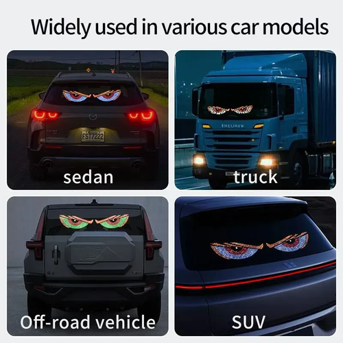 🔥HOT SALE🔥 COD！Dynamic  Eyes of the Devil  Car Window Stickers: LED Display for Trucks  Vans  and Cars  Front and Rear Windshield Lights  Multi-Mode