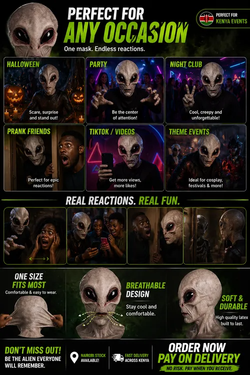 🔥HOT SALE🔥 COD！Alien Mask Latex Hood—New Arrival: Halloween UFO Horror Mask Hood
