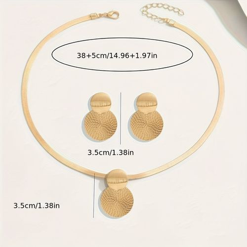 2Pcs Gold Snake Chain Jewelry Set Geometric Pendant Necklace Earrings Women Daily Gift
