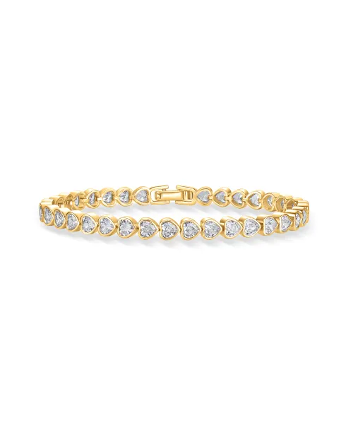 14K Gold Plated Heart Tennis Bracelet for Women, Cubic Zirconia Love‑Shape Wedding Bracelet