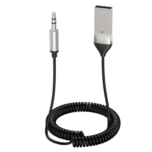 Bluetooth 6.0 AUX Car Receiver 3.5mm Wireless Audio Adapter With Built‑in Microphone For Hands Free Calls Grey