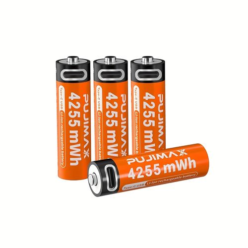 PUJIMAX 4255mWh AA 1.5V Type-C Rechargeable Lithium Batteries, 4 Pack