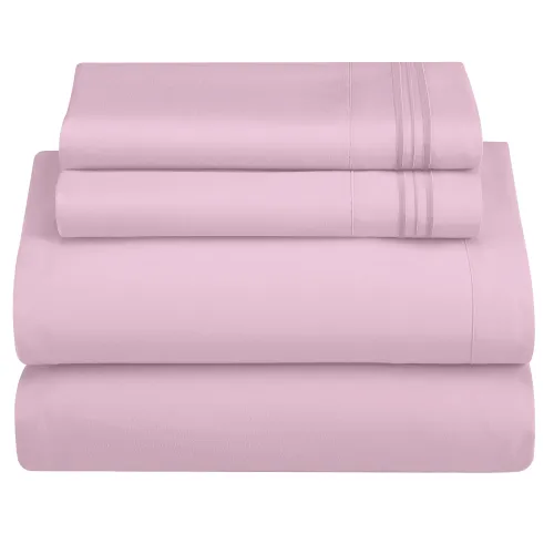 4‑Piece Ultra‑Soft Bed Sheet Set,16 Inch Deep Pocket Fitted Sheet,Hotel‑Style Bedding With Embroidered Pillowcases
