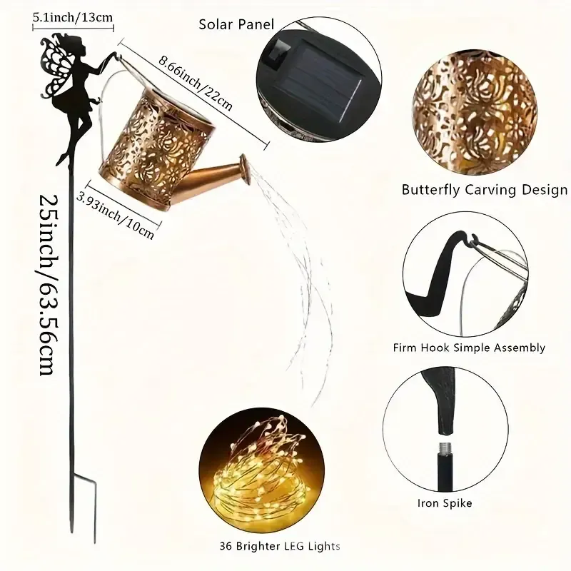 6 Vintage Metal Solar Angel Kettle Fairy Lights（复古金属太阳能天使水壶仙女灯）