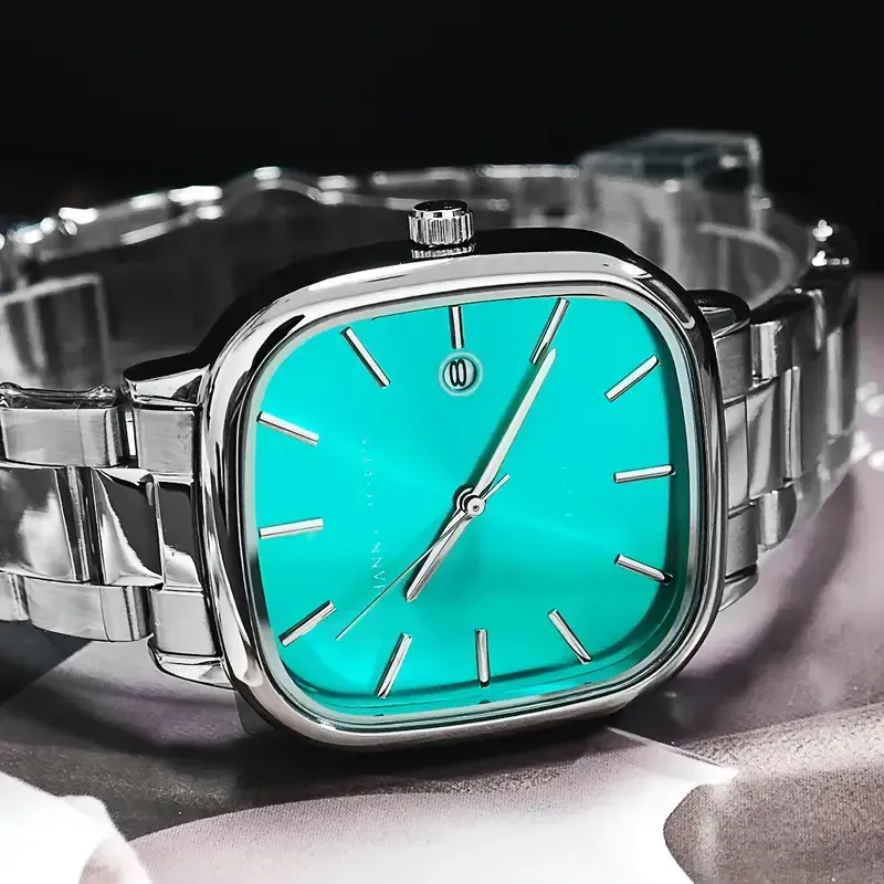 8 New Steel Band Men's Waterproof Quartz Square Watch（新款钢带男士防水手表石英方表）
