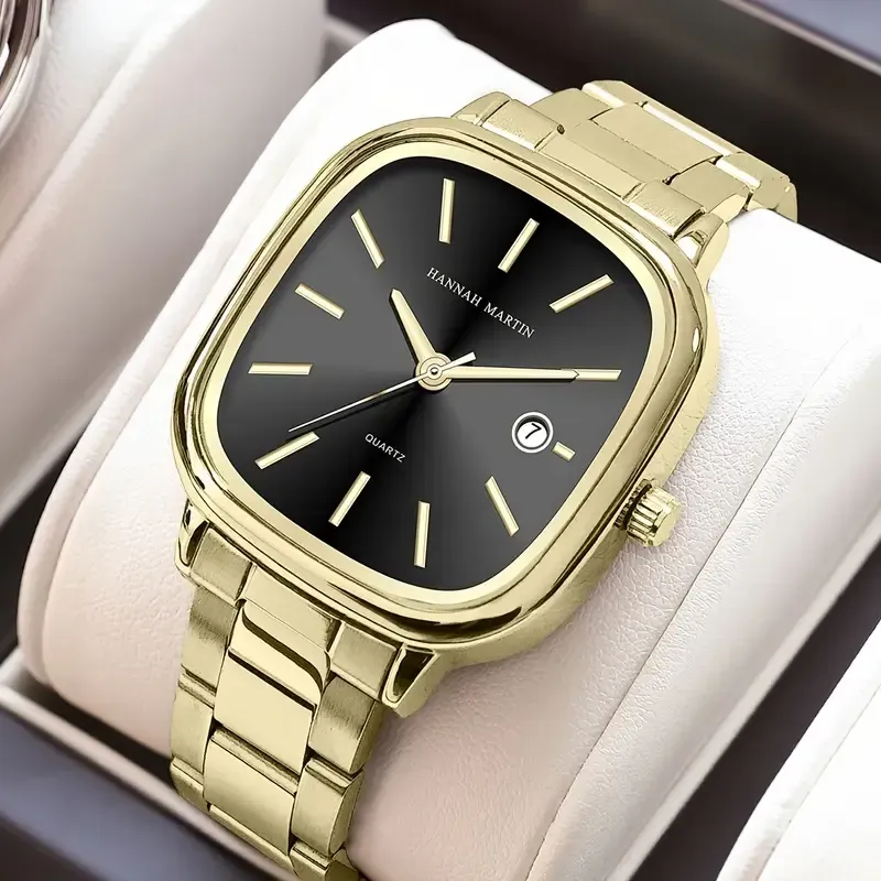 8 New Steel Band Men's Waterproof Quartz Square Watch（新款钢带男士防水手表石英方表）