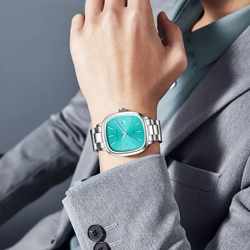 8 New Steel Band Men's Waterproof Quartz Square Watch（新款钢带男士防水手表石英方表）