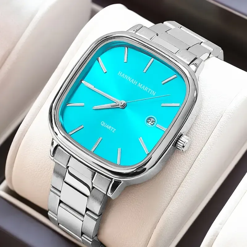 8 New Steel Band Men's Waterproof Quartz Square Watch（新款钢带男士防水手表石英方表）