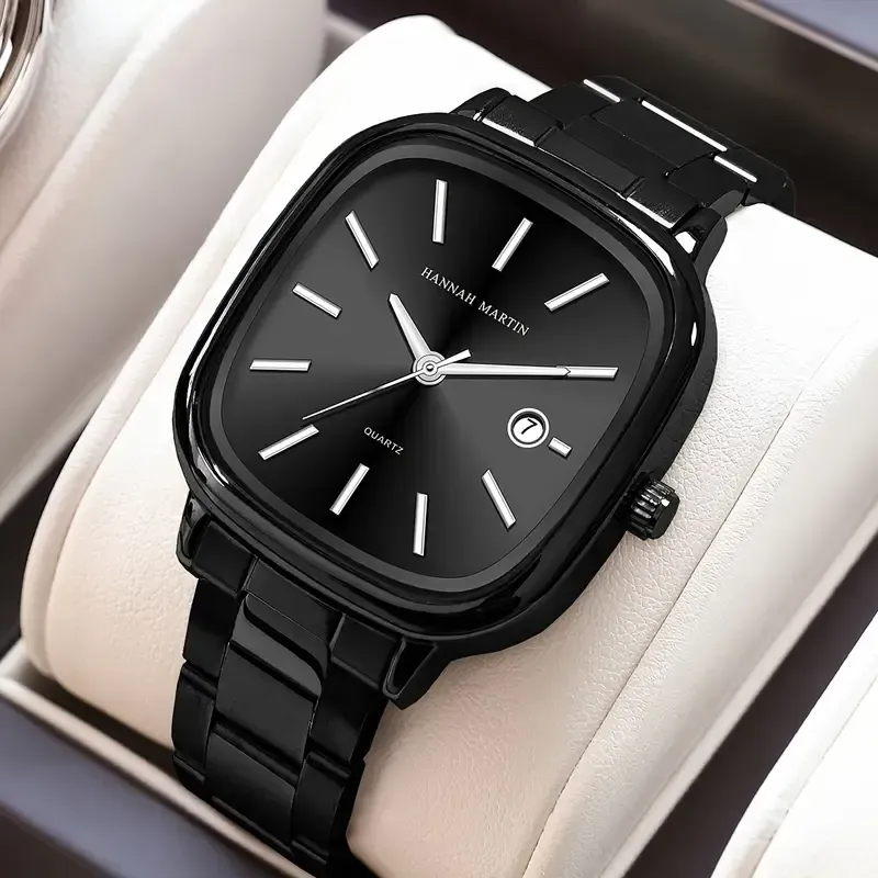 8 New Steel Band Men's Waterproof Quartz Square Watch（新款钢带男士防水手表石英方表）