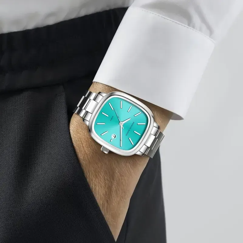 8 New Steel Band Men's Waterproof Quartz Square Watch（新款钢带男士防水手表石英方表）
