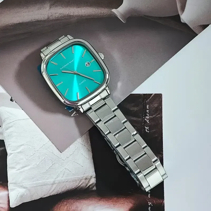 8 New Steel Band Men's Waterproof Quartz Square Watch（新款钢带男士防水手表石英方表）