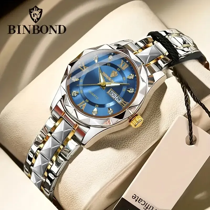 20 BINBOND Retro Round Dial Waterproof Luminous Quartz Watch(BINBOND复古圆形表盘防水发光石英手表)