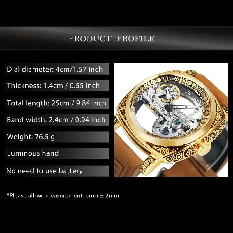 21Men's Fashion Luxury Square Single Bridge Hollow Automatic Mechanical Watch(男士时尚奢华方形单桥镂空自动机械表)