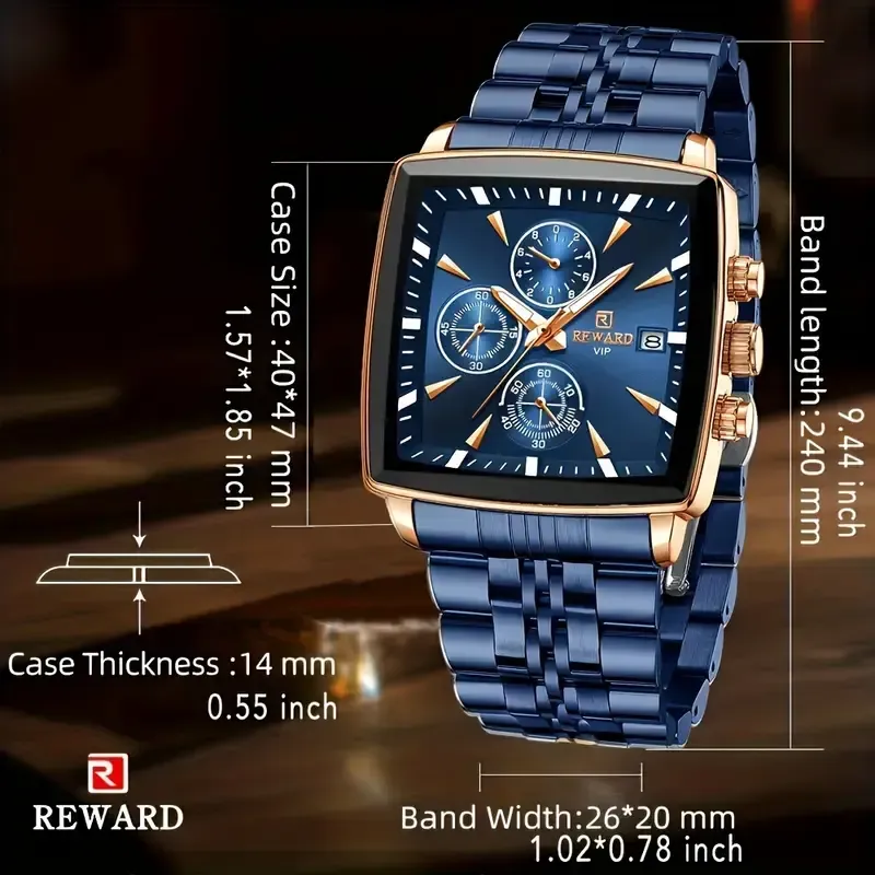 22 Luxury REWARD Men's Blue Quartz Watch