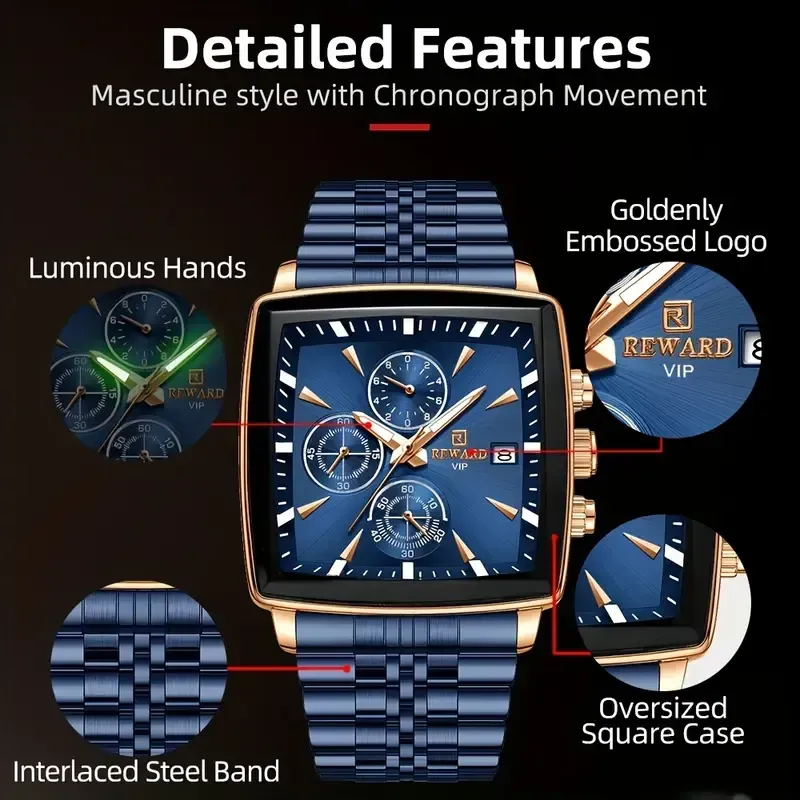 22 Luxury REWARD Men's Blue Quartz Watch