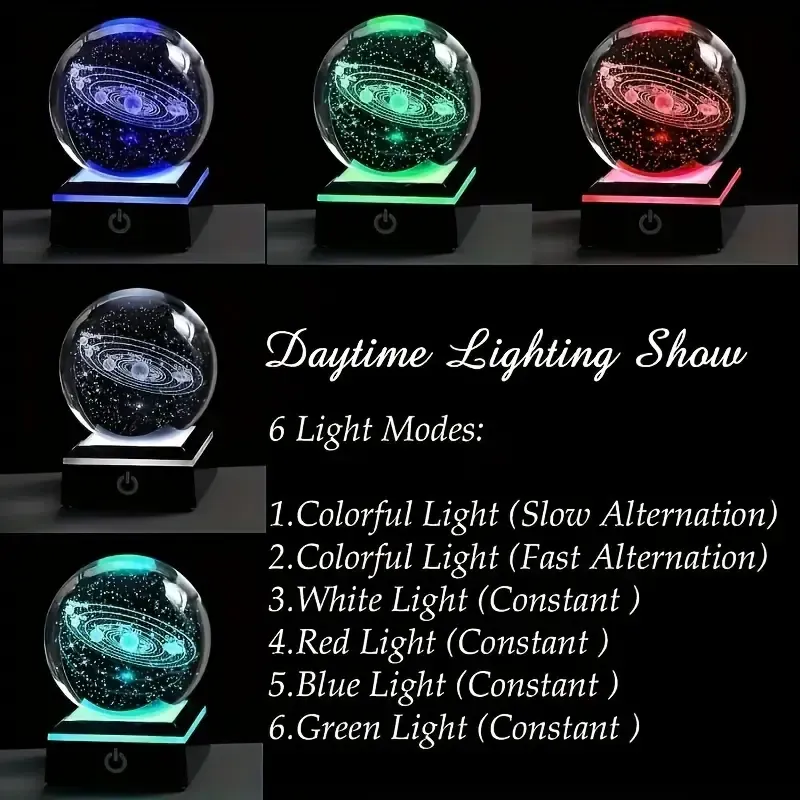 23 3D Solar System Crystal Ball with Color Changing Base
