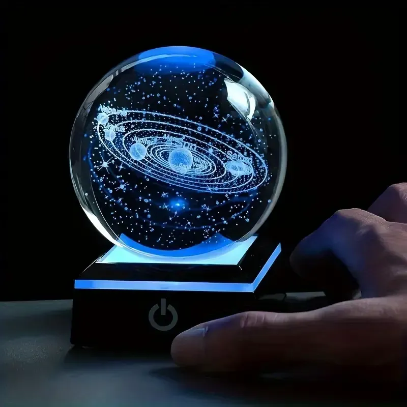 23 3D Solar System Crystal Ball with Color Changing Base