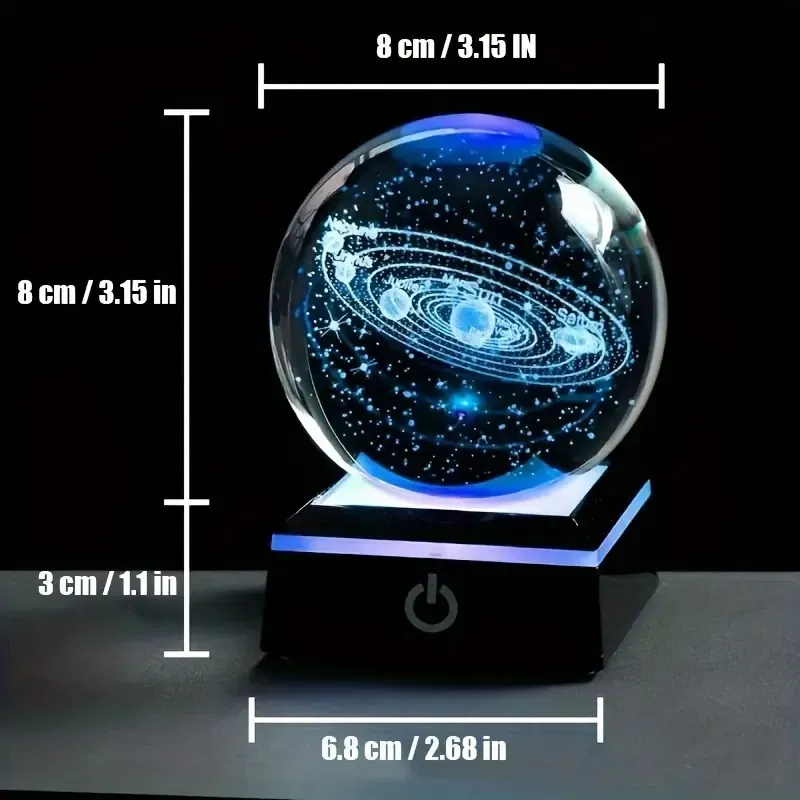 23 3D Solar System Crystal Ball with Color Changing Base