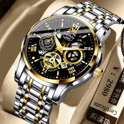 24 Men's fashion high-end light luxury multifunctional quartz watch waterproof Roman hollow watch