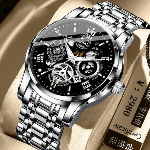 24 Men's fashion high-end light luxury multifunctional quartz watch waterproof Roman hollow watch