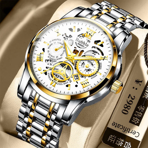 24 Men's fashion high-end light luxury multifunctional quartz watch waterproof Roman hollow watch