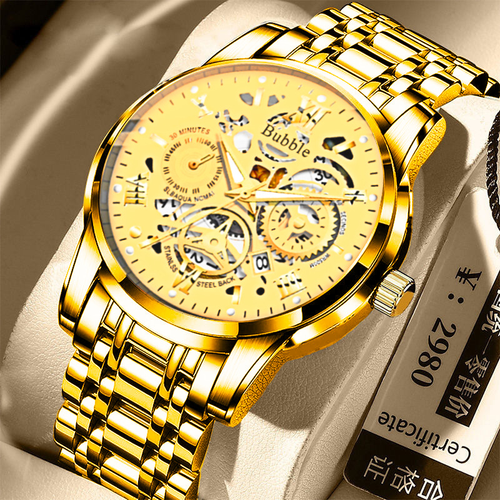 24 Men's fashion high-end light luxury multifunctional quartz watch waterproof Roman hollow watch