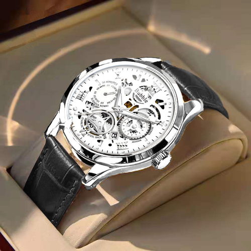 24 Men's fashion high-end light luxury multifunctional quartz watch waterproof Roman hollow watch