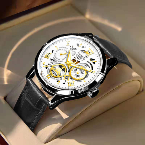 24 Men's fashion high-end light luxury multifunctional quartz watch waterproof Roman hollow watch