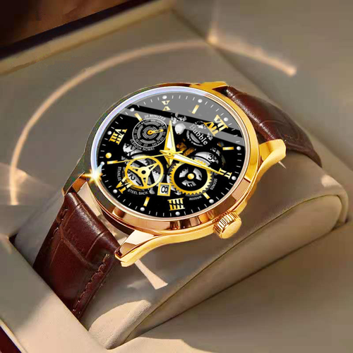 24 Men's fashion high-end light luxury multifunctional quartz watch waterproof Roman hollow watch
