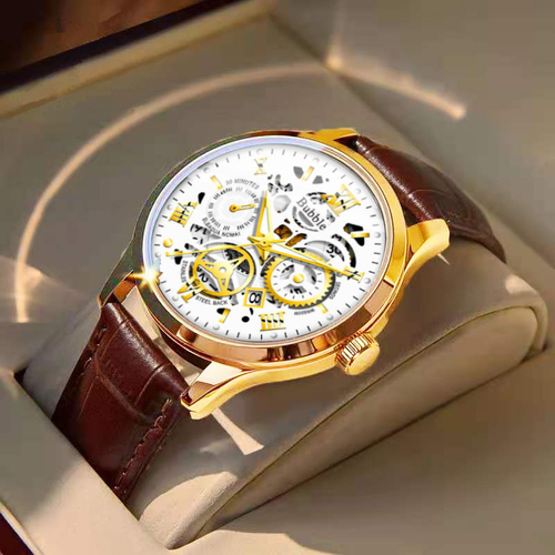 24 Men's fashion high-end light luxury multifunctional quartz watch waterproof Roman hollow watch