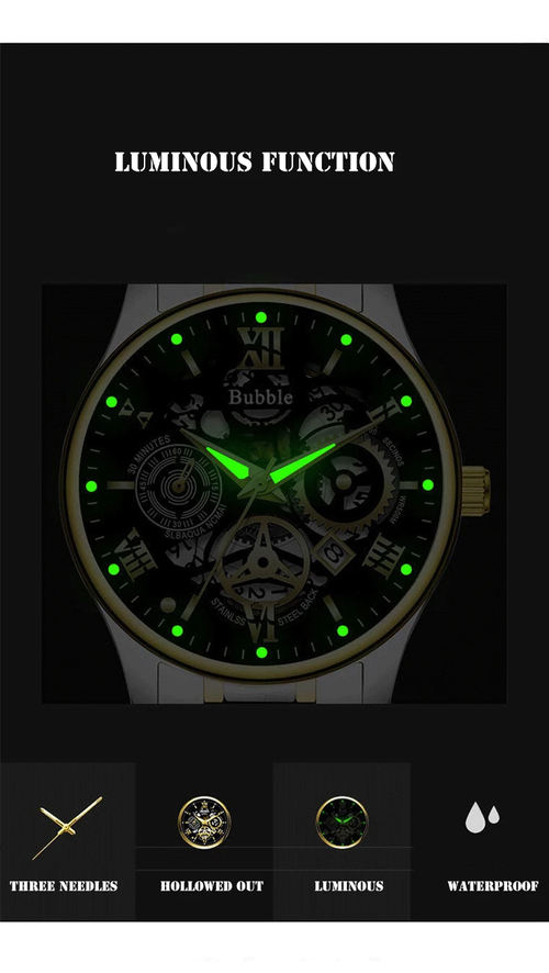 24 Men's fashion high-end light luxury multifunctional quartz watch waterproof Roman hollow watch